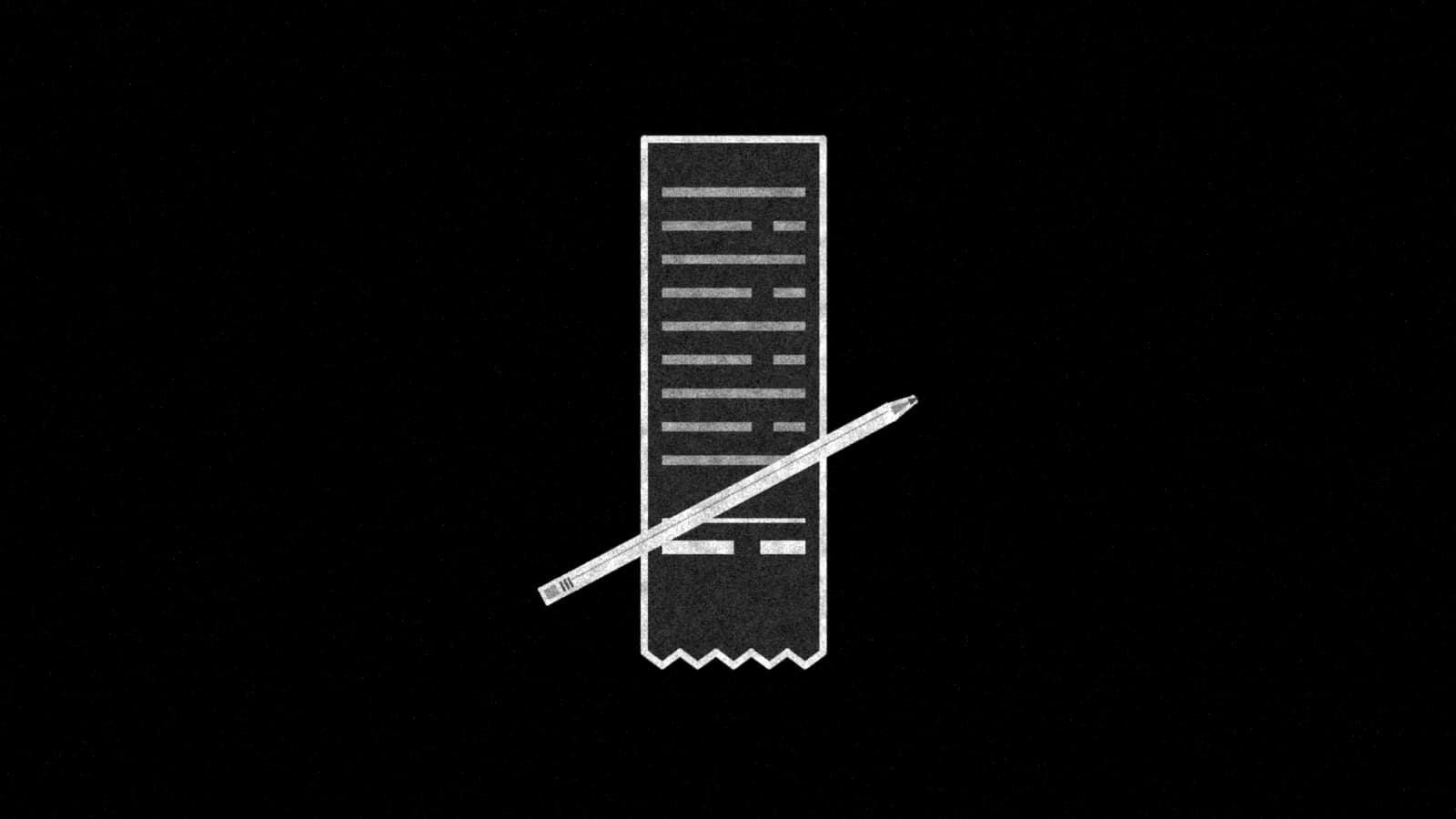 Illustration: a long paper receipt with a pencil lying across it, in black and white.