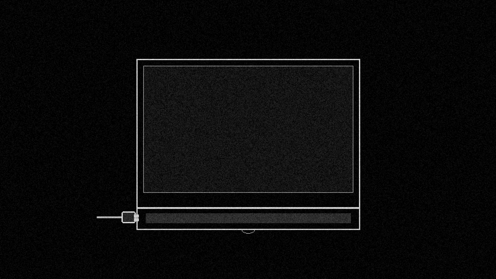 Illustration: an open laptop with its power plug seated firmly in the side port, in black and white.