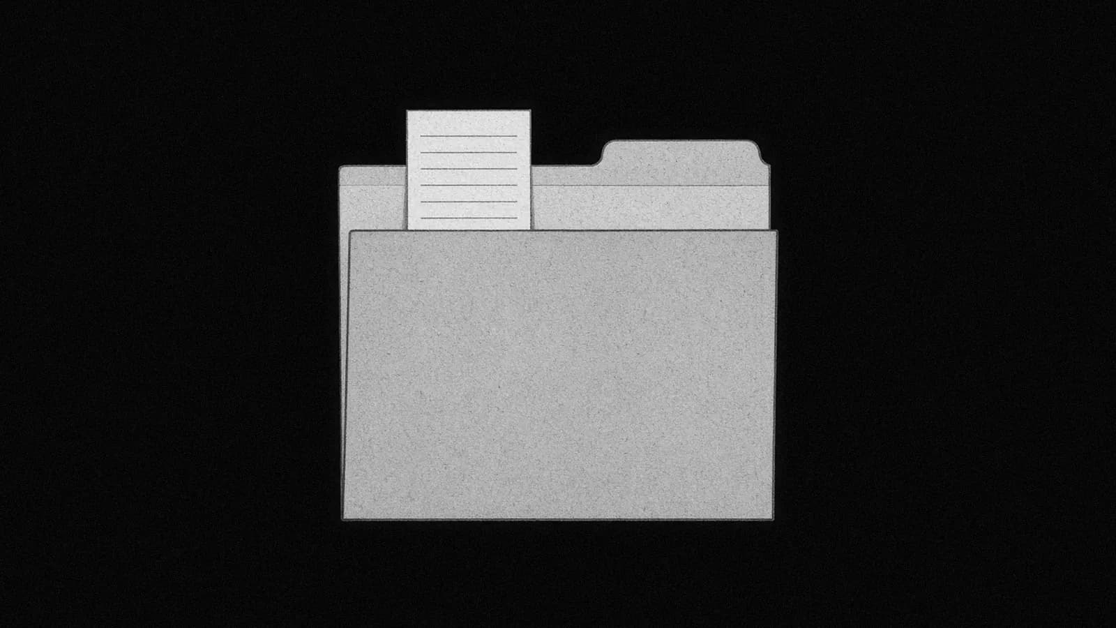 Illustration: a closed manila file folder seen straight on, with a blank till receipt tucked into its top edge, in black and white.
