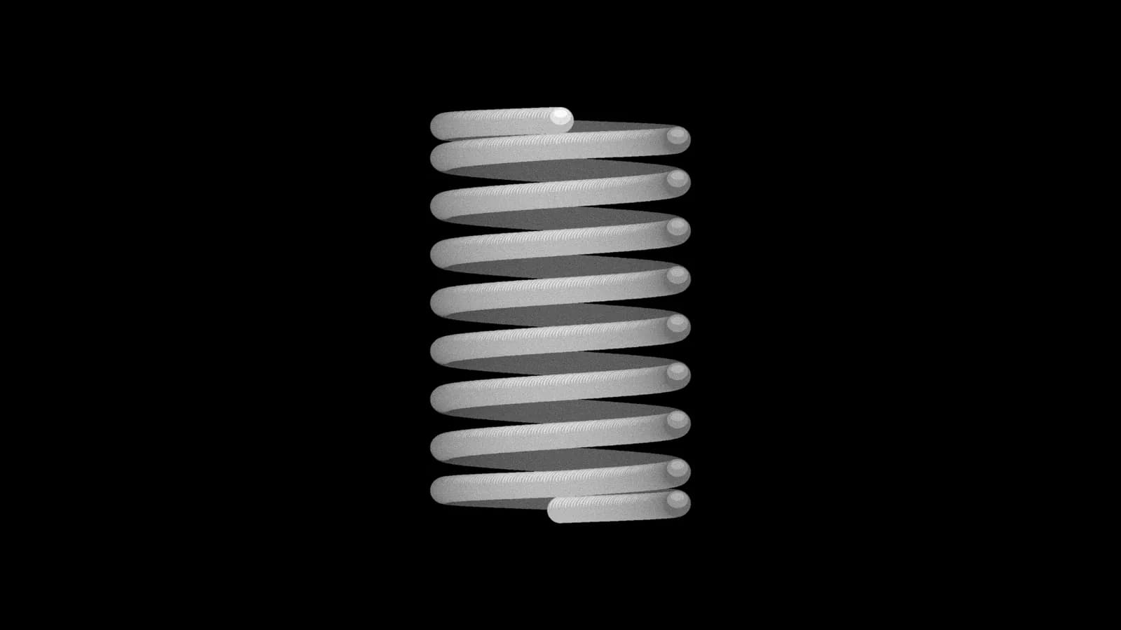 Illustration: a steel coil compression spring standing upright, seen from the side, in grey on black.