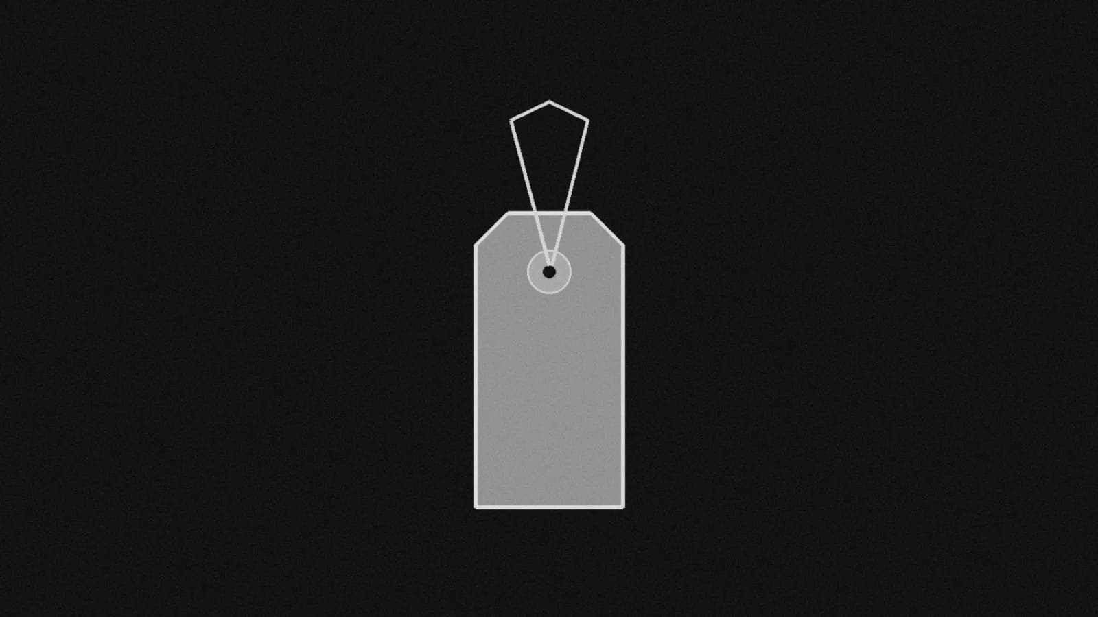 Illustration: a blank price tag hanging from a loop of string, clipped corners at the top, in black and white.