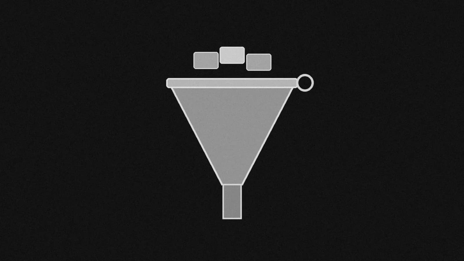 Illustration: a kitchen funnel seen straight on with three small blank cards dropping into its mouth, in black and white.