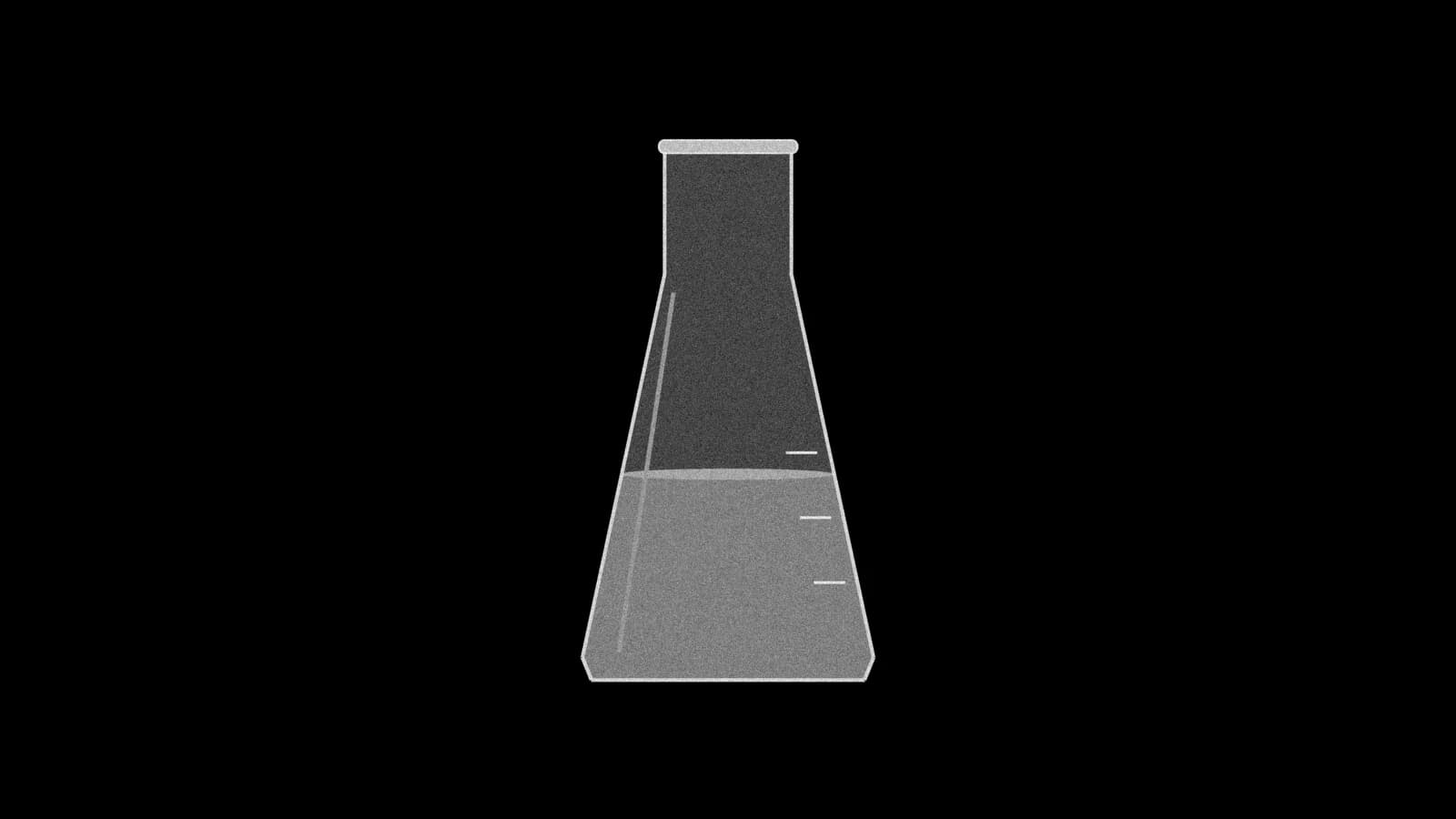 Illustration: a narrow-neck conical lab flask, partly filled, seen straight on in grey on black.