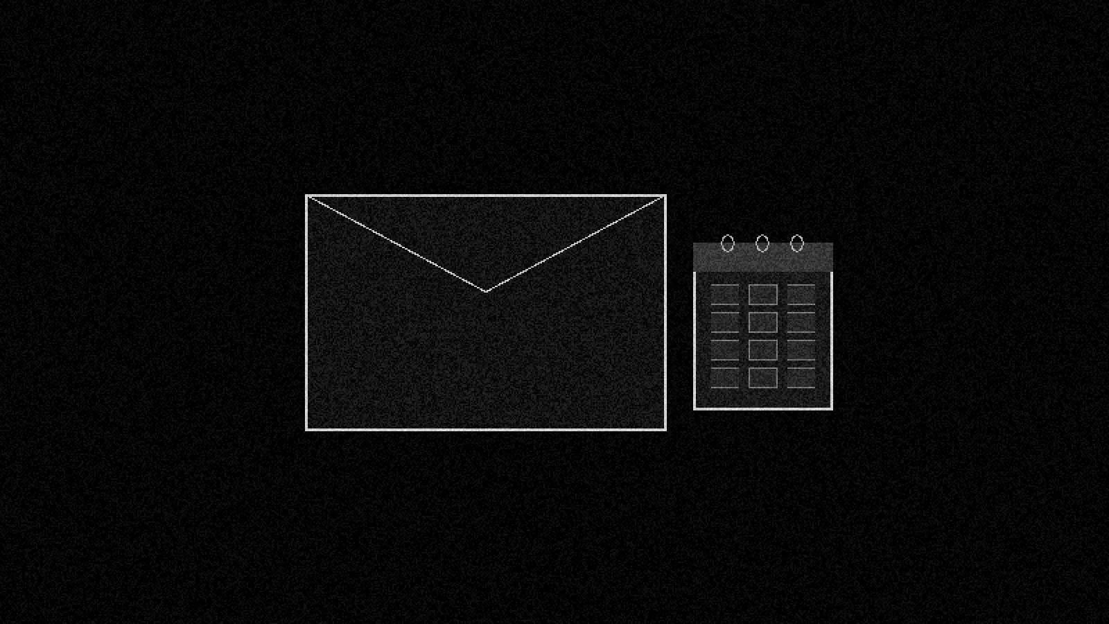 Illustration: a closed envelope beside a small desk calendar, in black and white.