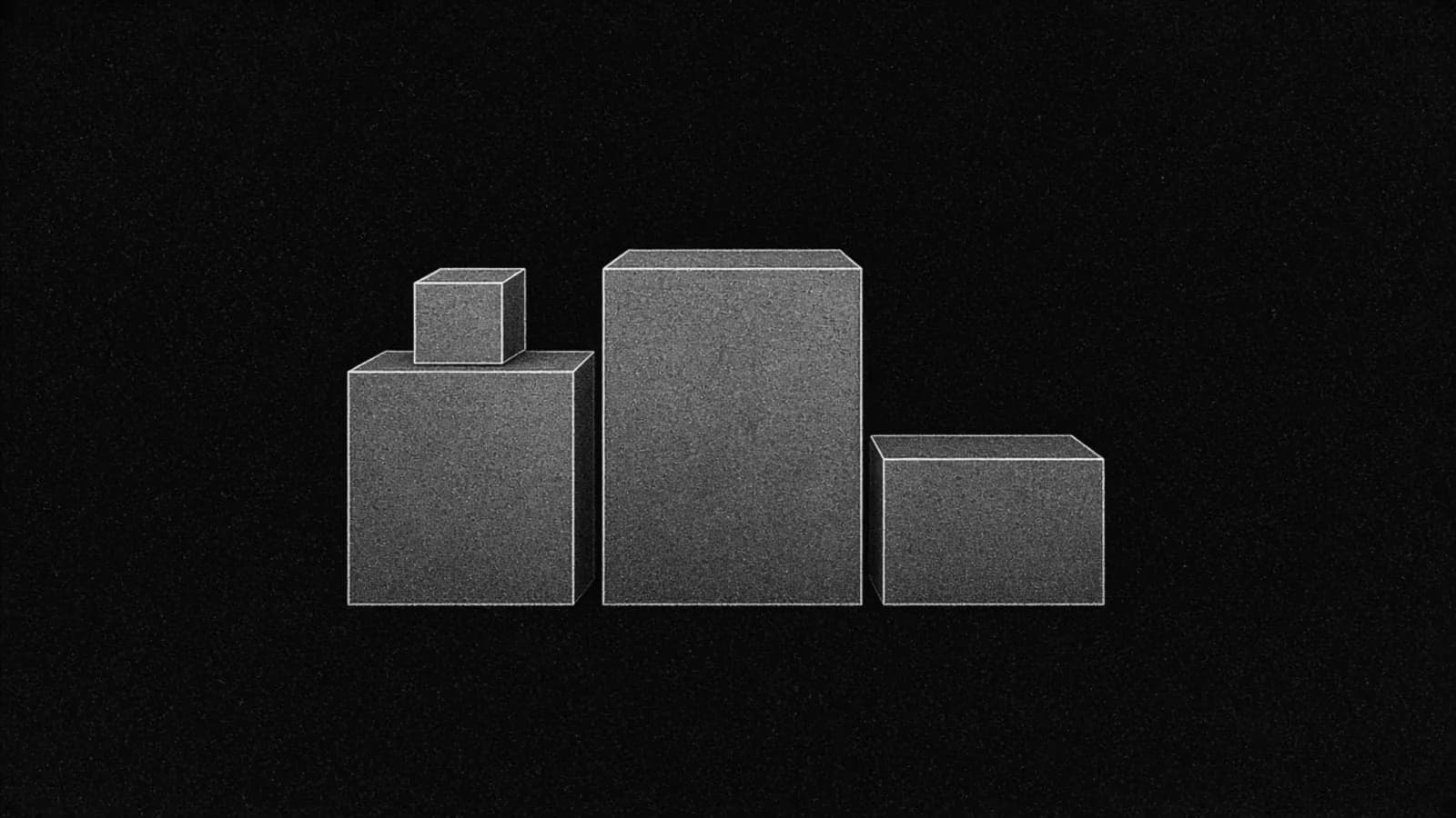Illustration: a plain three-step winners' podium with a small cube on the second step and the top step empty, black and white with grain
