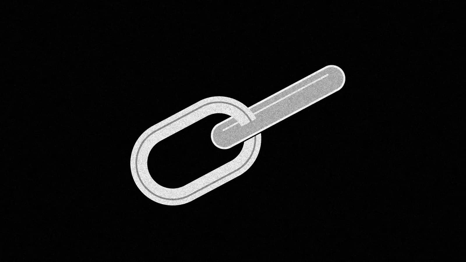 Illustration: two interlocked chain links, one seen face-on and one edge-on, set at an angle, in black and white.