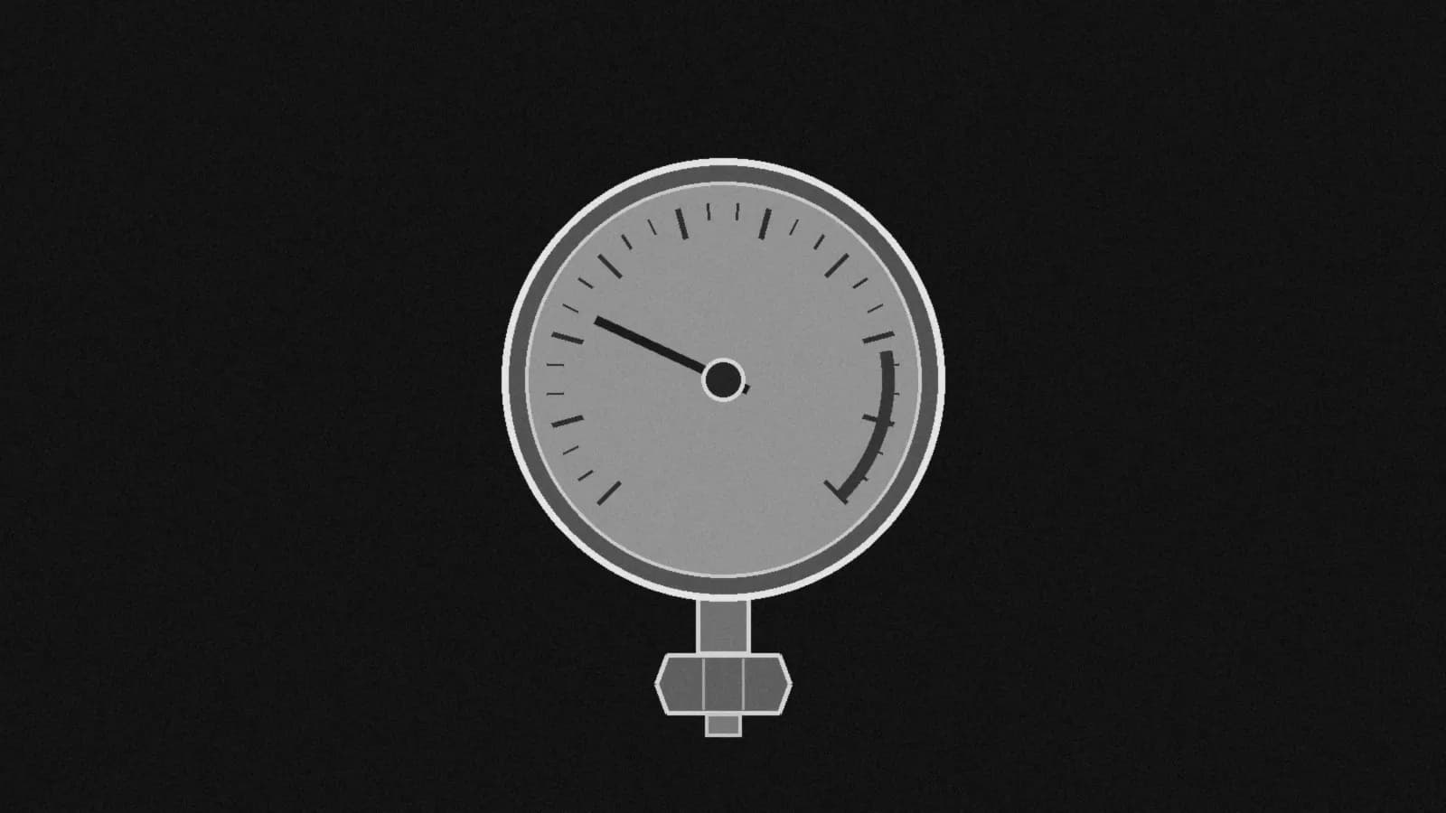 Illustration: a round pressure gauge with its needle resting low on a blank scale, in black and white.