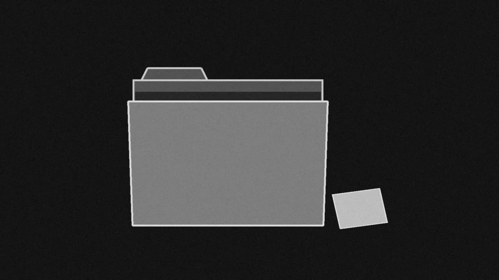Illustration: an empty manila file folder standing slightly open, with one loose blank sheet lying flat beside it, in black and white.