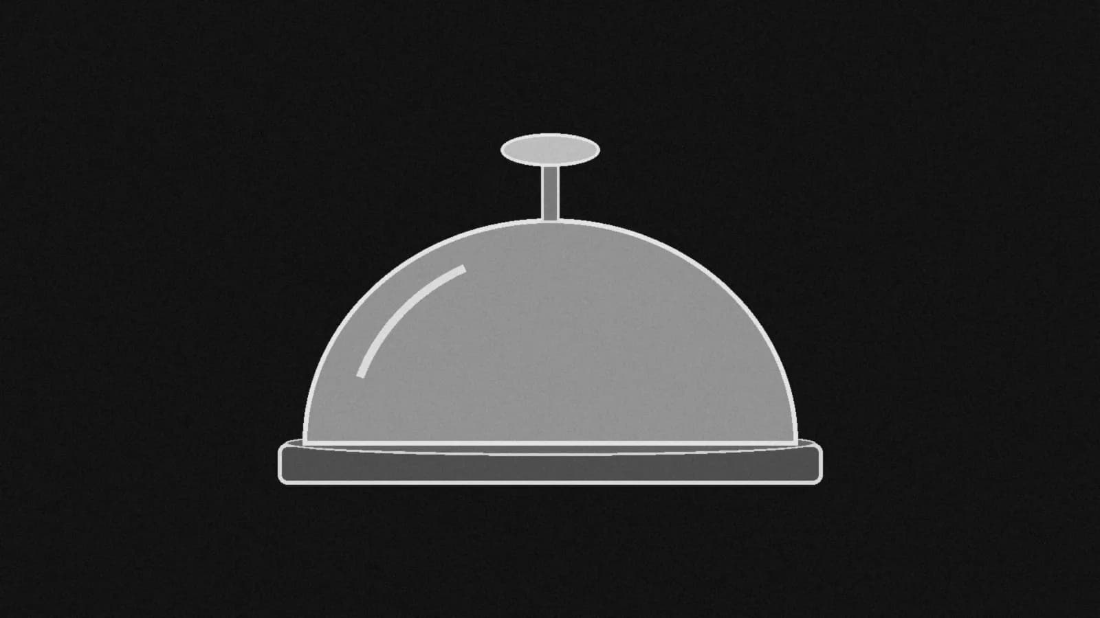 Illustration: a countertop call bell with a round dome and a plunger button on top, in black and white.