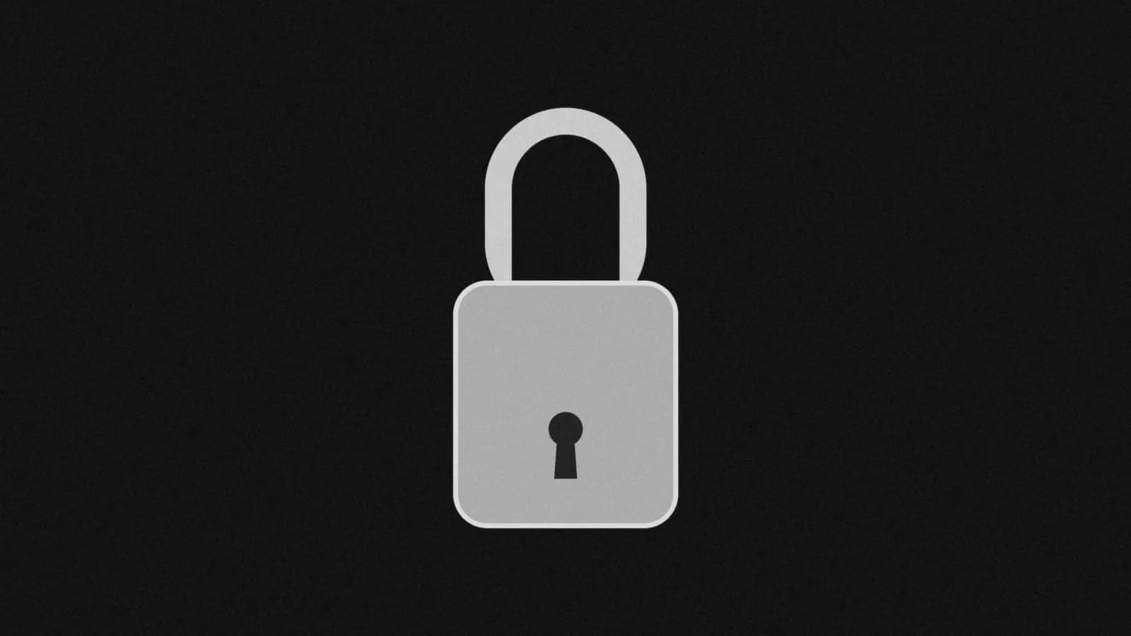 Illustration: a closed padlock with a rounded body and a single keyhole, drawn in grey on black.