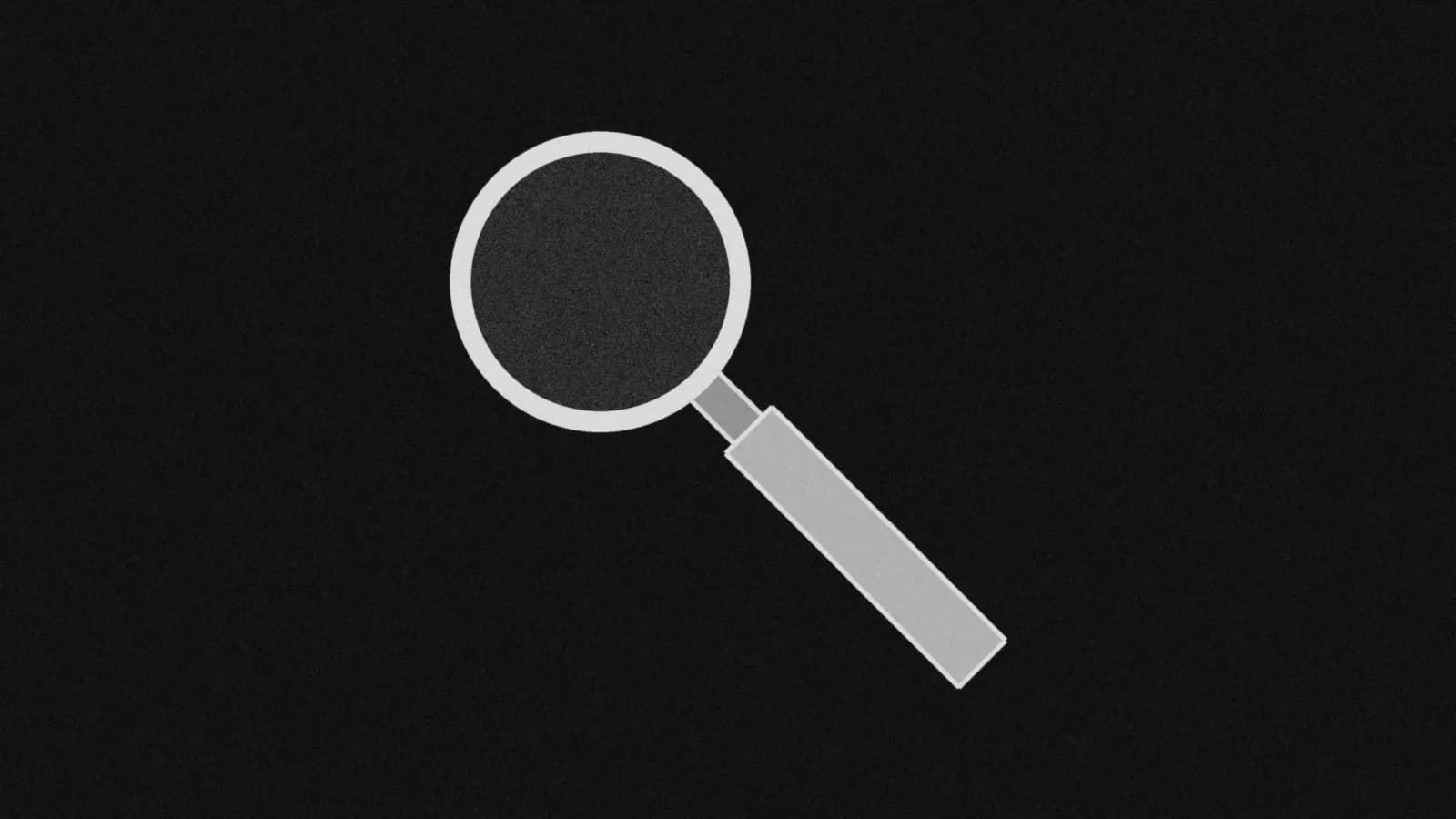 Illustration: a round hand magnifier with a straight handle angled down to the right, drawn in grey on black.