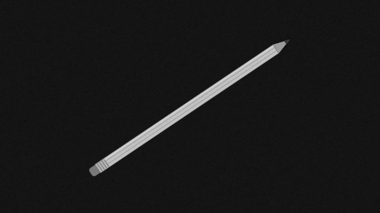 Illustration: a plain wooden pencil with an eraser, lying on a diagonal, on black.