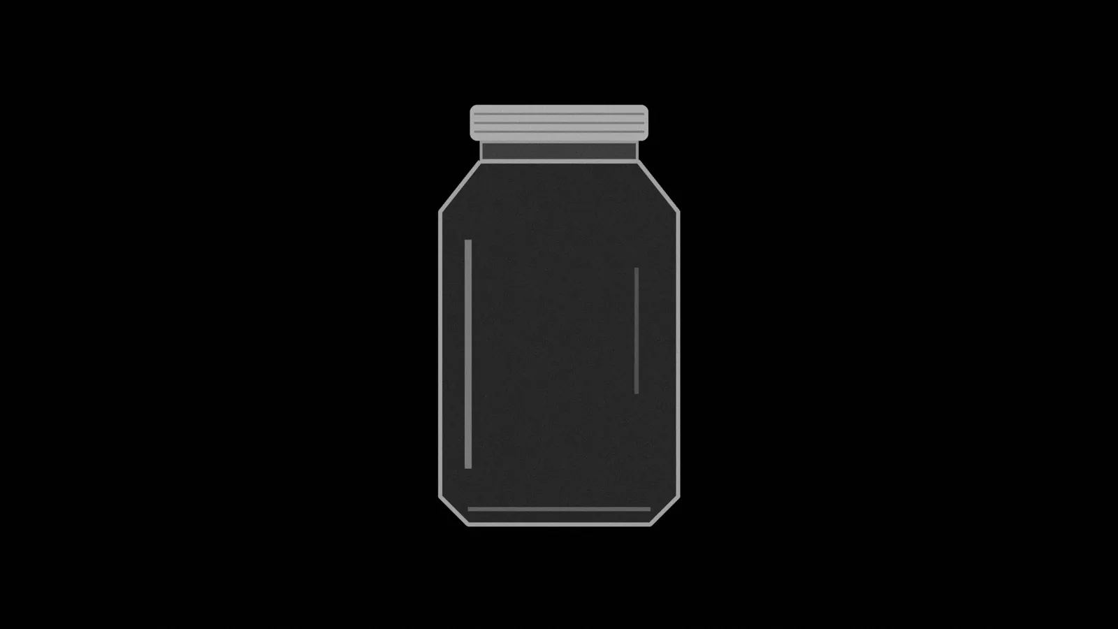 Illustration: an empty glass canning jar seen straight-on, its ridged lid screwed shut, in grey on black.